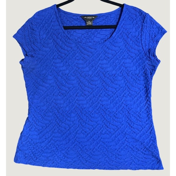 Liz Claiborne Tops - Liz Claiborne Career Royal Blue Textured Short Sleeve Scoop Neck Blouse‎ XL